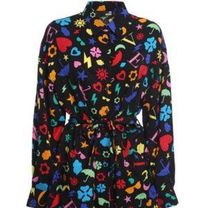 Love Moschino Black Long Sleeve Shirt Dress with Multicolor Icons